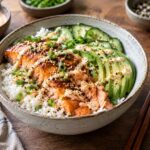 high protein salmon rice bowl healthy dinner